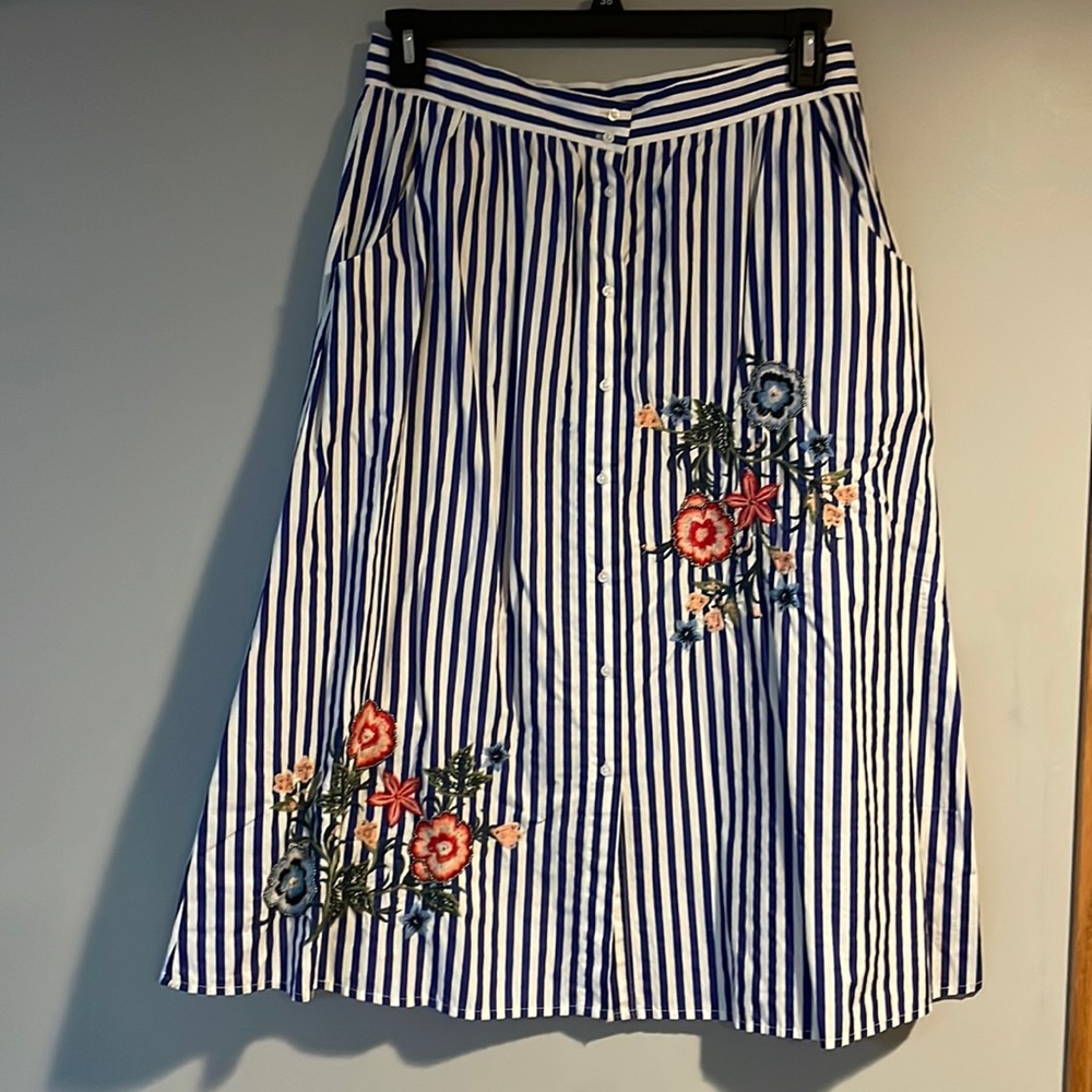 Mango Striped MIDI Skirt